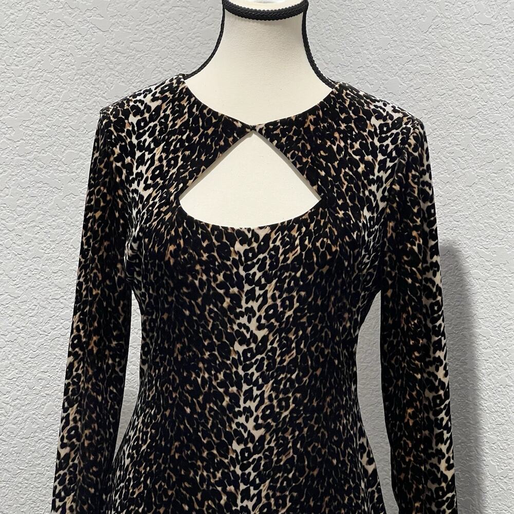 Cache Velvet Leopard Print Keyhole Bodycon Long S… - image 2
